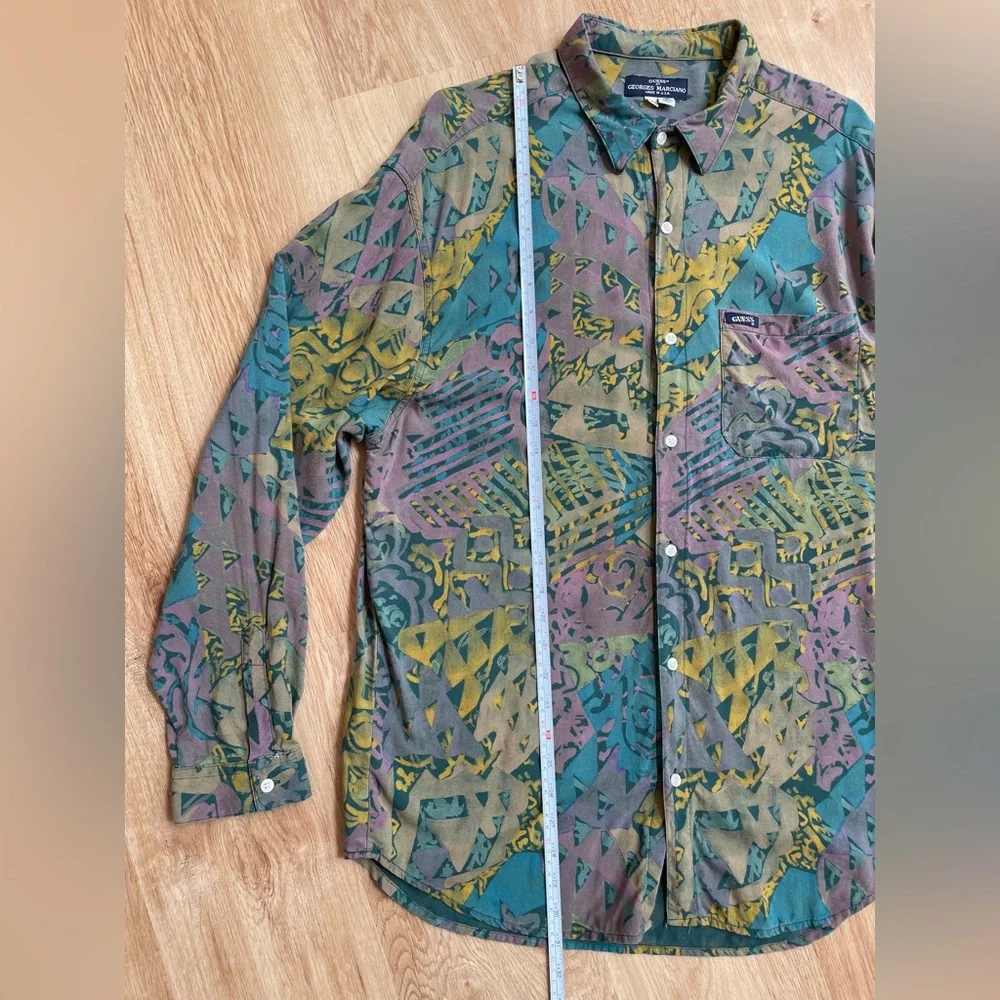 Vintage Guess men’s shirt Marciano gray green purple abstract XL 90’s